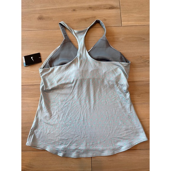 Nike Dri-FIT Womens XL Tank Top Built-in Bra Racerback Blue Polka Dot Training. - Picture 4 of 5